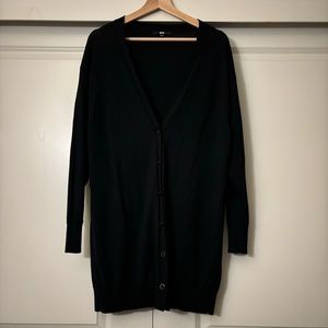 Uniqlo black 100% wool longline cardigan Large